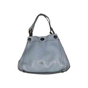 Coach Eddie Gorgeous Pebbled Leather Turnlock Lt. Light Blue 3 Compartments
